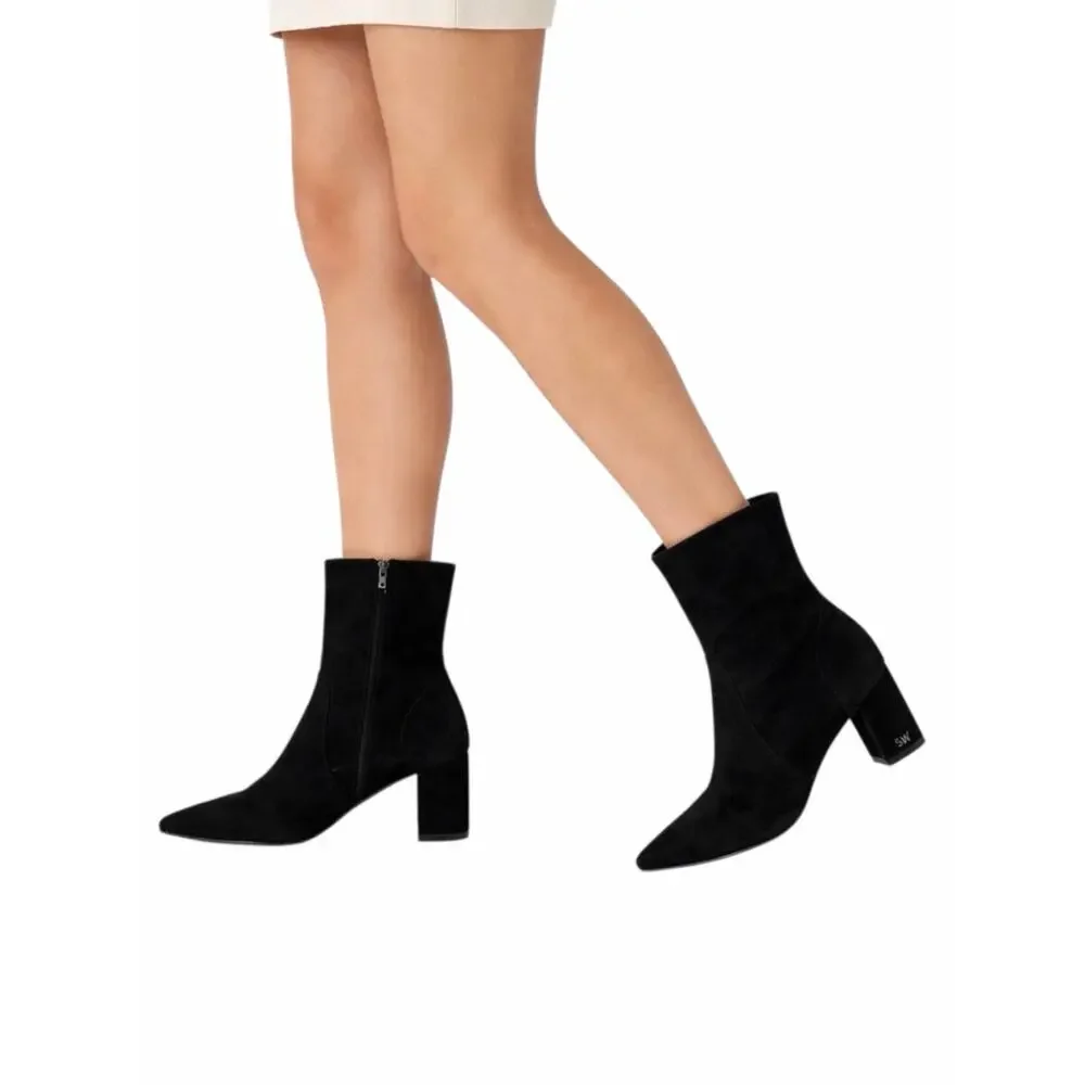 Stuart Weitzman Renegade Suede Block Heel Ankle Boots Black Size 11